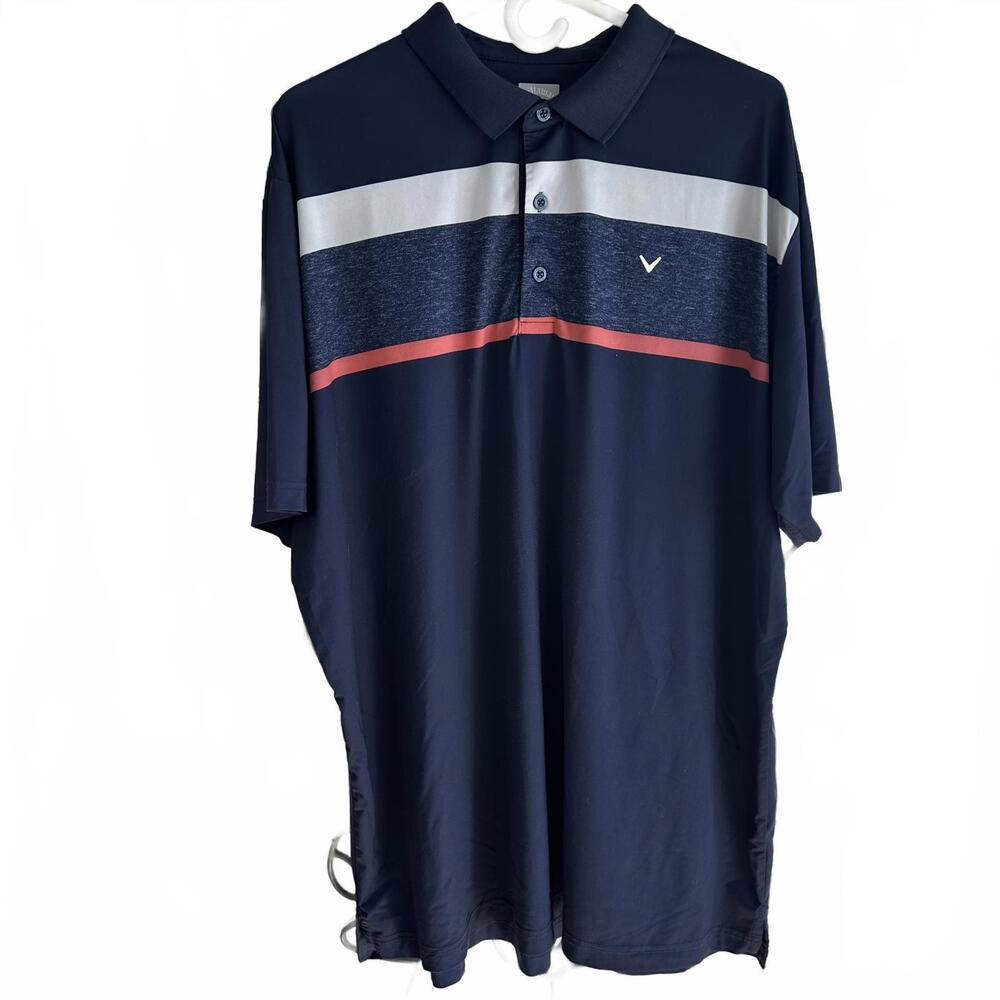 🎉Last Chance🎉Callaway Men's Polo Shirt Navy Strippe Opti-Dry - XL